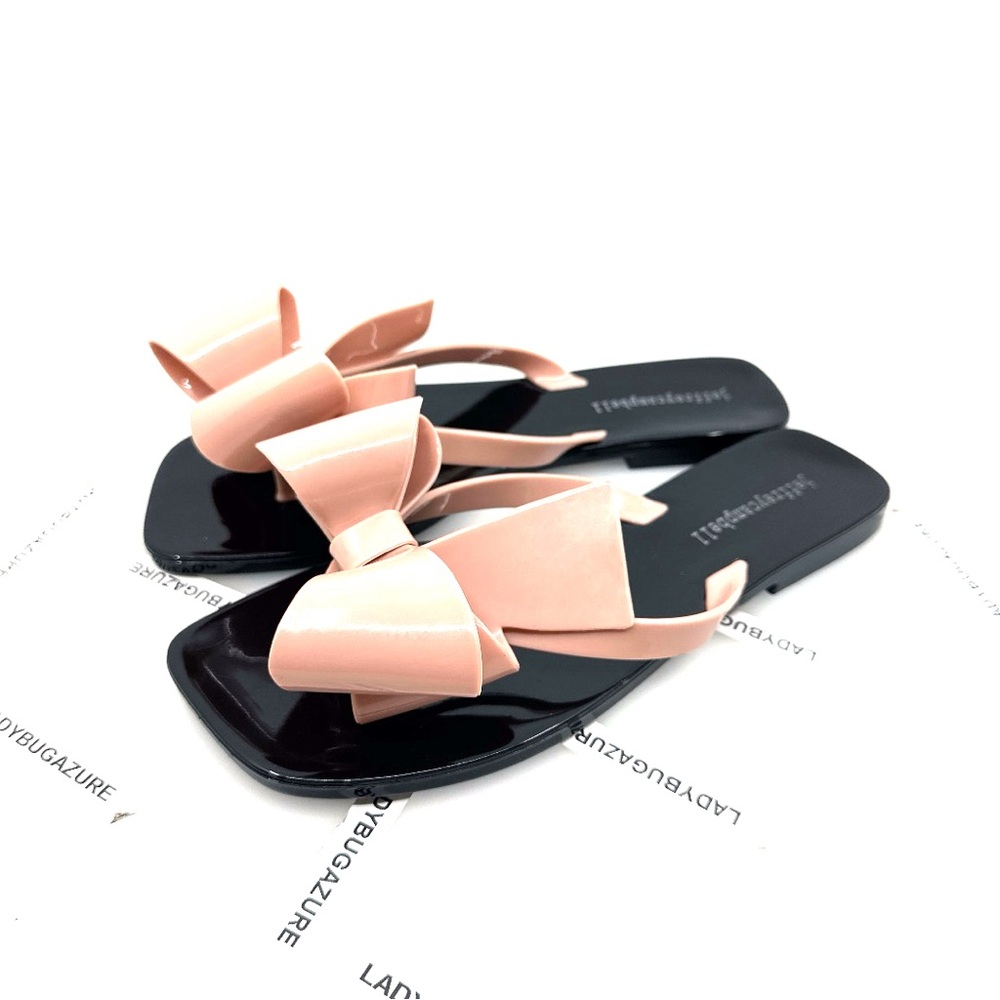 NWOB Jeffrey Campbell Black and Pink Bow Sandals Size 7 EUR 38 - Picture 4 of 10